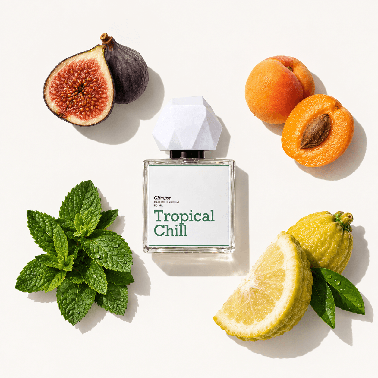 Tropical Chill perfume bottle with fragrance notes